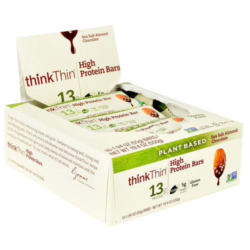 Think Products Plant Based High Protein Bar - Sea Salt Almond Chocolate - 10 Bars - 753656714226